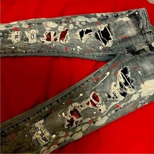 Distressed Paint-Splatter Jeans